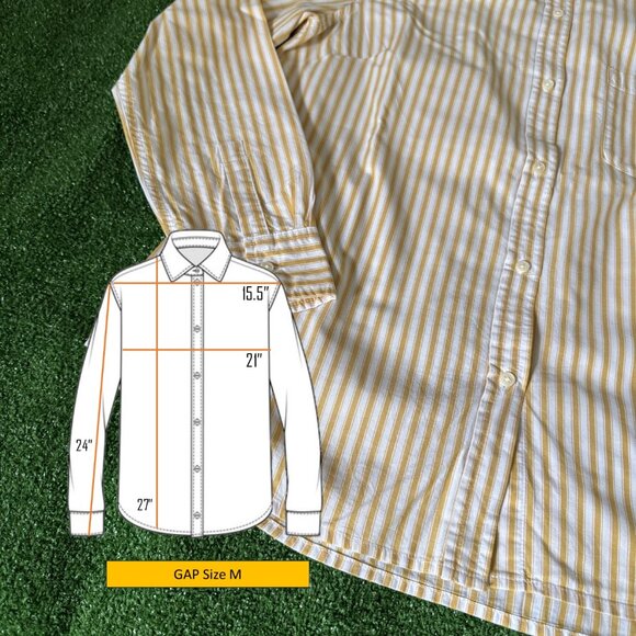 GAP Women's Relaxed Fit Button Up Long Sleeve Yellow Striped Casual Shirt Size M - Picture 2 of 11